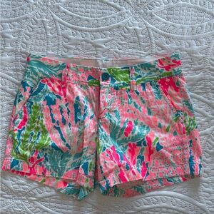 Lilly Pulitzer Pink and Green Bermuda Shorts Vibrant Summer Style